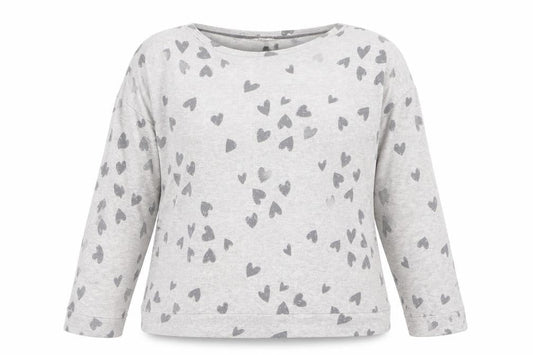 Tu Women Grey Heart Print Long Sleeve T-Shirt Size 18