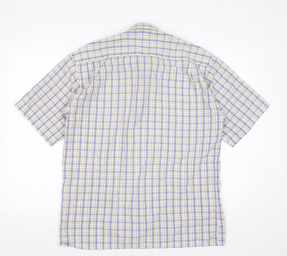 Marks and Spencer Men's Blue Check Short Sleeve Button-Up Shirt 15.5 Regular Fit