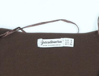Stradivarius Women Brown V-Neck Long Sleeve Slim Knit Pullover Jumper Size 8