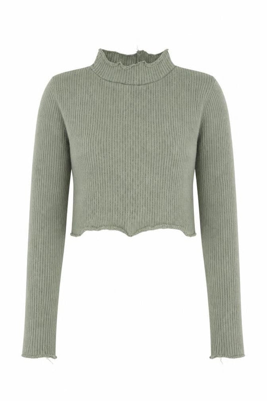 PRETTYLITTLETHING Women Green Mock Neck Ribbed Slim Fit Jumper Size 4