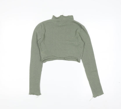 PrettyLittleThing Women Green Mock Neck Ribbed Slim Fit Jumper Size 4