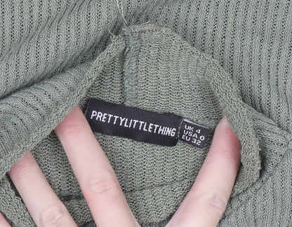 PrettyLittleThing Women Green Mock Neck Ribbed Slim Fit Jumper Size 4