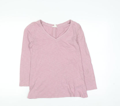White Stuff Women's Pink V-Neck Long Sleeve Cotton T-Shirt Size 6