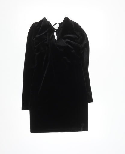 Topshop Women’s Black Velvet Bodycon Dress Size 8 Party Evening