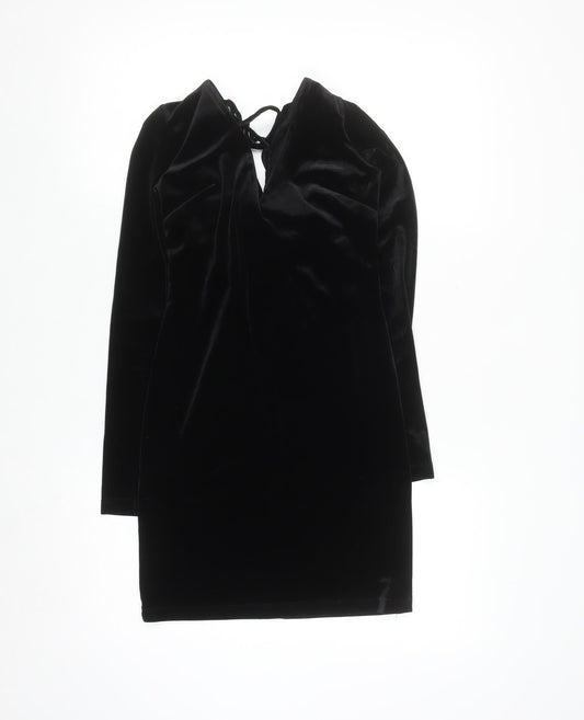 Topshop Women’s Black Velvet Bodycon Dress Size 8 Party Evening
