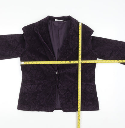 Paco Jackets Women Purple Velvet Floral Blazer M