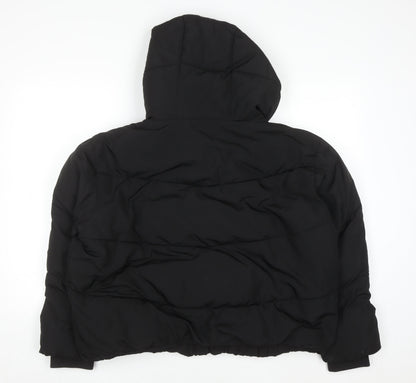Zara Women’s Black Puffer Jacket Size 14 Hooded Short Winter