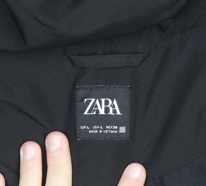 Zara Women’s Black Puffer Jacket Size 14 Hooded Short Winter