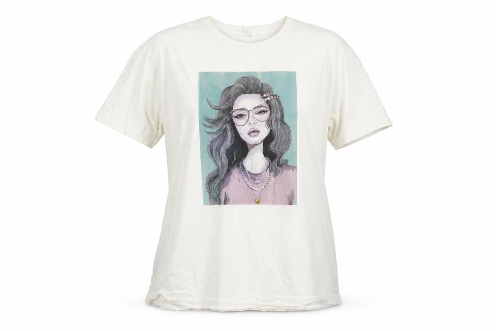 ONLY Women’s White Graphic Print Cotton Relaxed Fit T-Shirt M