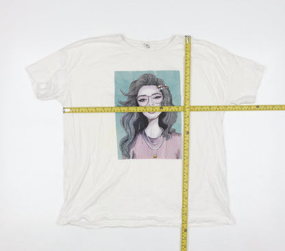 ONLY Women’s White Graphic Print Cotton Relaxed Fit T-Shirt M
