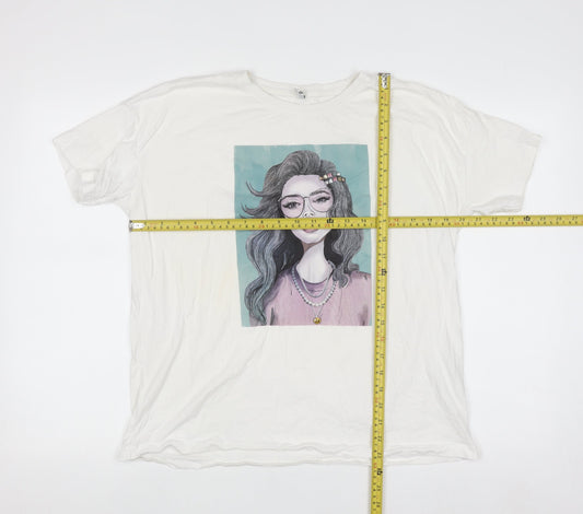 ONLY Women’s White Graphic Print Cotton Relaxed Fit T-Shirt M