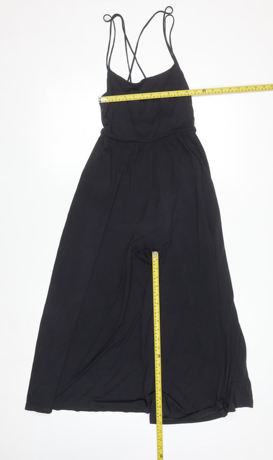 Urban Outfitters Womens Black XXS Strappy Wide-Leg Jumpsuit