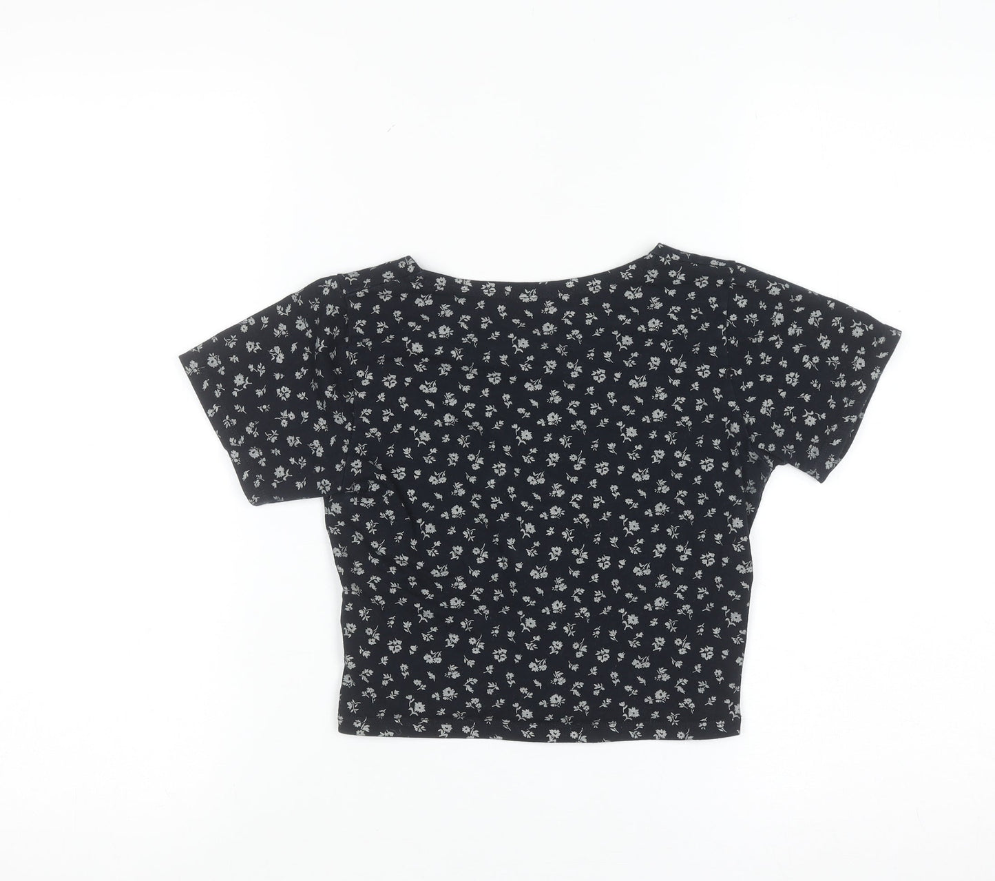 Brandy Melville Women’s Black Floral Cropped V-Neck Top One Size