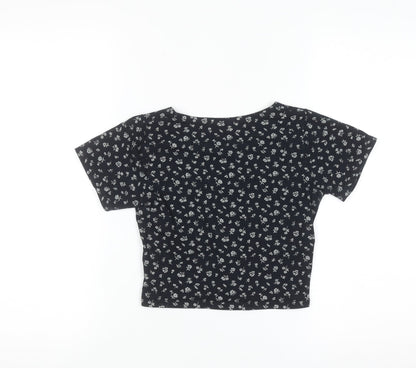 Brandy Melville Women’s Black Floral Cropped V-Neck Top One Size