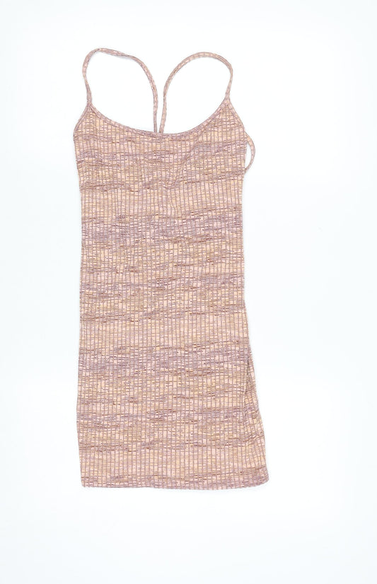 Bershka Women’s Beige Geometric Lace-Up Slip Dress Size L