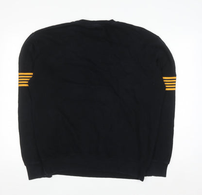 New Look Men Black & Yellow Striped Pullover Sweatshirt M