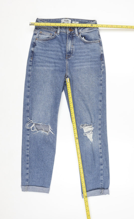 New Look Women's Blue Tori Mom Jeans Size 6 Distressed Denim