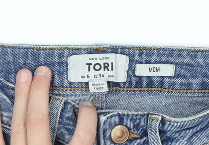 New Look Women's Blue Tori Mom Jeans Size 6 Distressed Denim