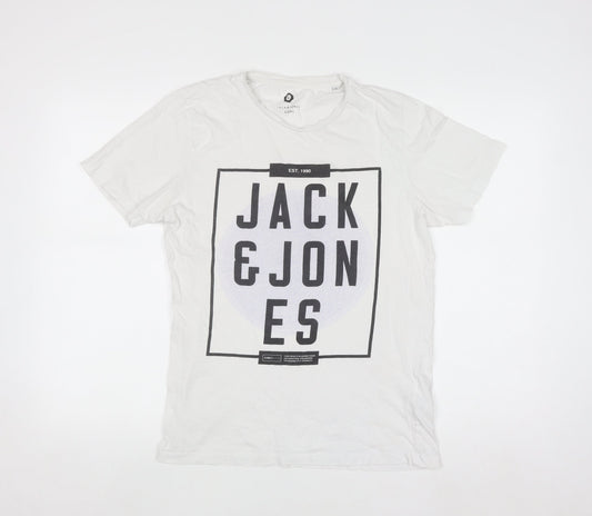 Jack & Jones Men's White Graphic Logo T-Shirt Size L
