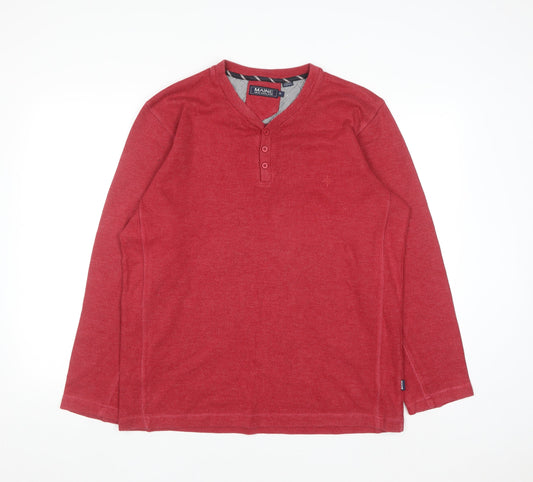 Maine New England Men's Red Cotton Henley Jumper Size M