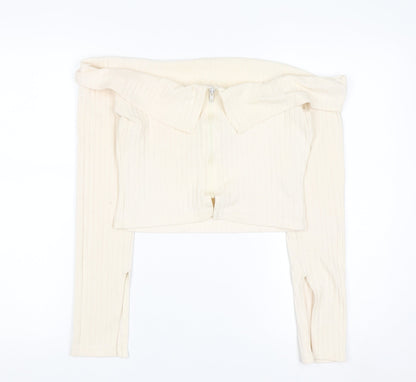 PrettyLittleThing Women’s Ivory Off Shoulder Zip Rib Knit Jumper Size 10