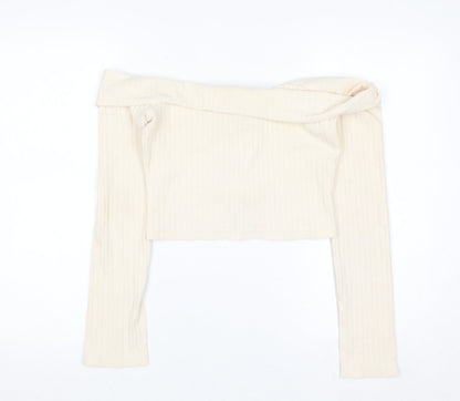 PrettyLittleThing Women’s Ivory Off Shoulder Zip Rib Knit Jumper Size 10