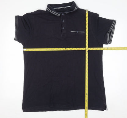 Nutmeg Men Black XL Cotton Button-Down Polo Shirt