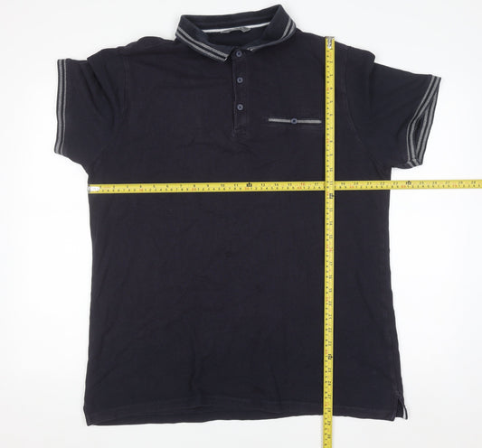 Nutmeg Men Black XL Cotton Button-Down Polo Shirt