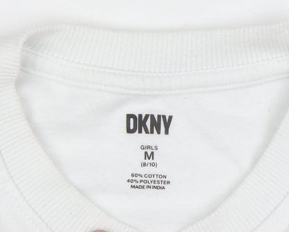 DKNY Girls White Graphic Manhattan Sweatshirt M 8-10 Years Cotton Blend