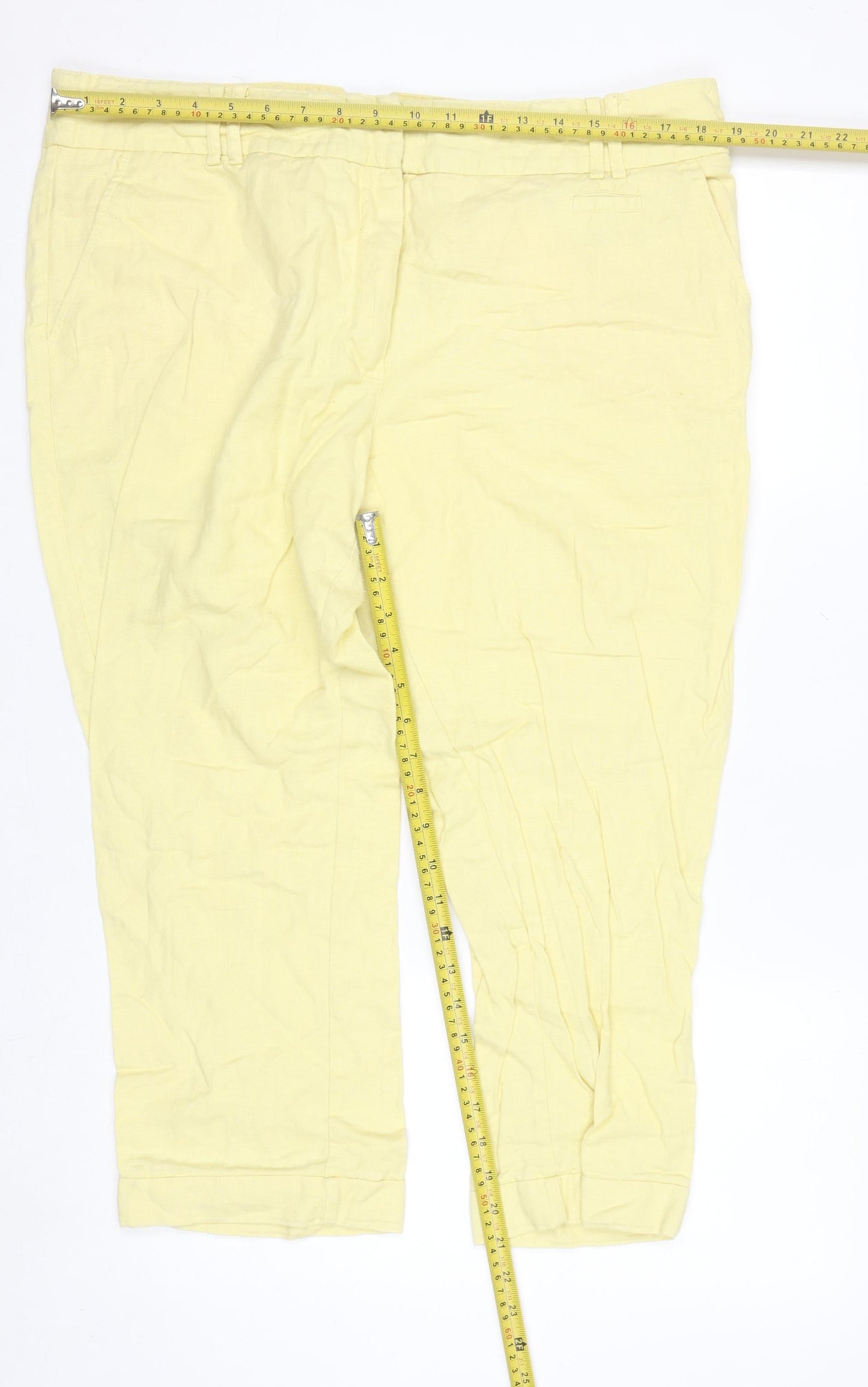Next Women Yellow Linen Cotton Chino Trousers Size 18 Regular
