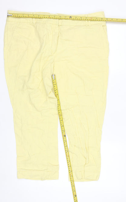Next Women Yellow Linen Cotton Chino Trousers Size 18 Regular