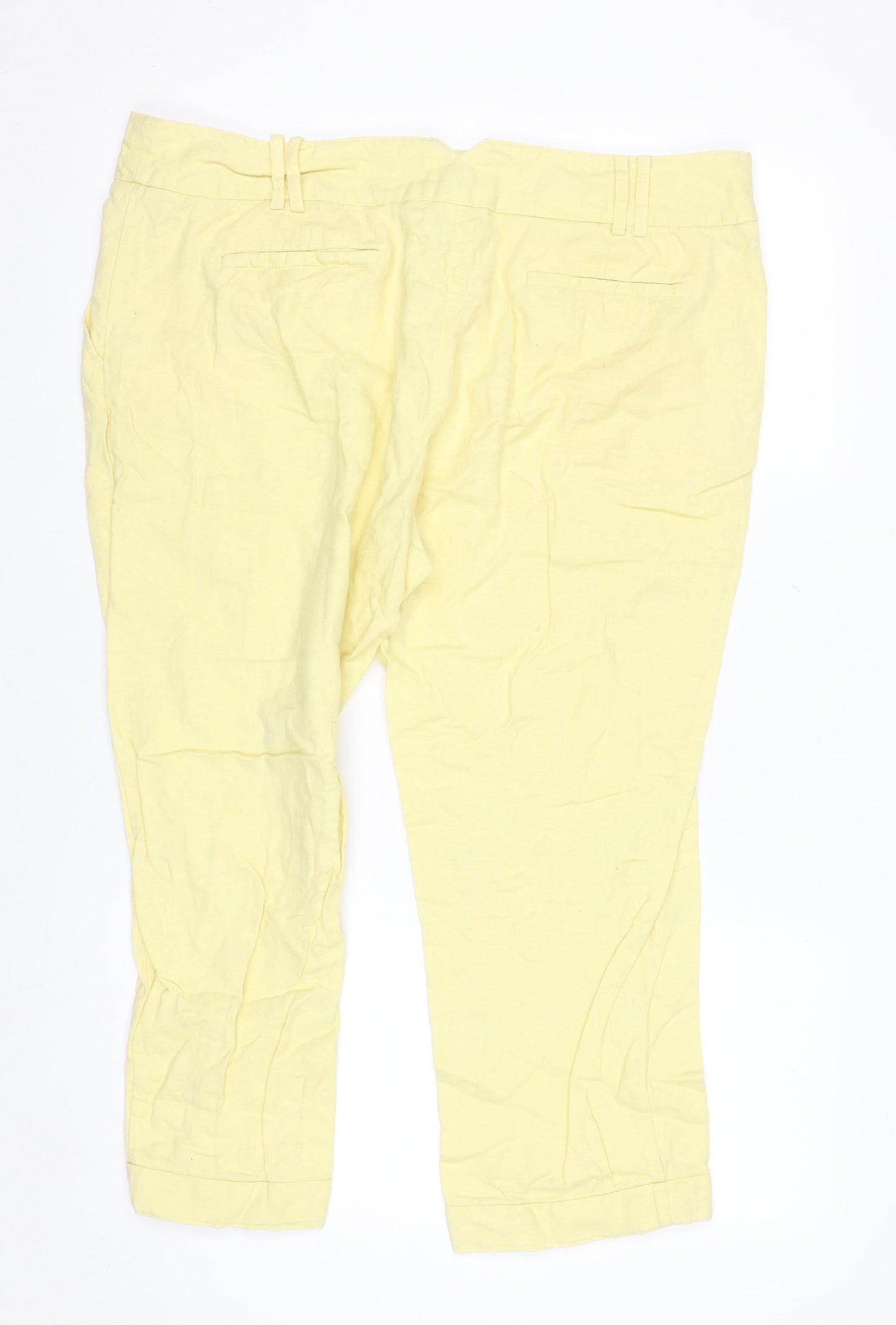 Next Women Yellow Linen Cotton Chino Trousers Size 18 Regular