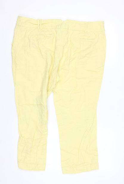 Next Women Yellow Linen Cotton Chino Trousers Size 18 Regular