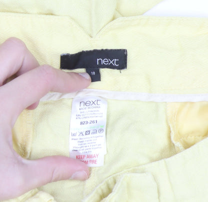 Next Women Yellow Linen Cotton Chino Trousers Size 18 Regular