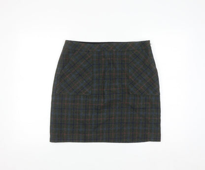 White Stuff Women's Green Wool Tweed Plaid Pencil Skirt UK 12