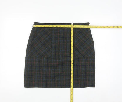 White Stuff Women's Green Wool Tweed Plaid Pencil Skirt UK 12