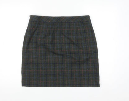 White Stuff Women's Green Wool Tweed Plaid Pencil Skirt UK 12