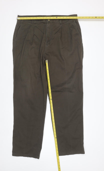 Chaps Men's Brown Pleated Chino Trousers Size 38 Regular