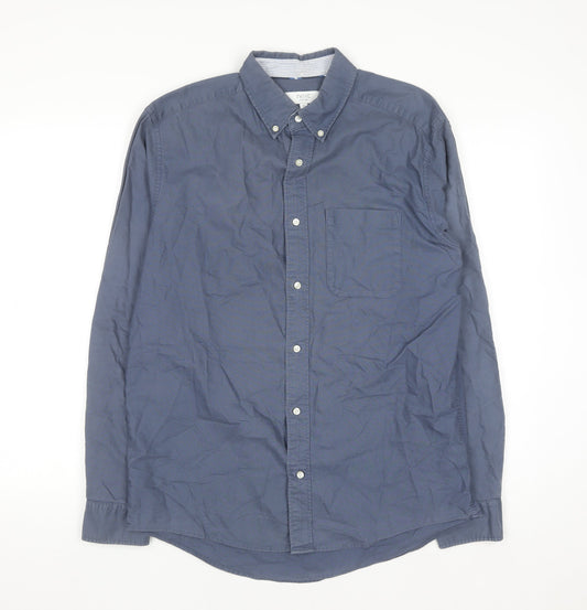 Next Men Blue Cotton Long Sleeve Button-Down Shirt M
