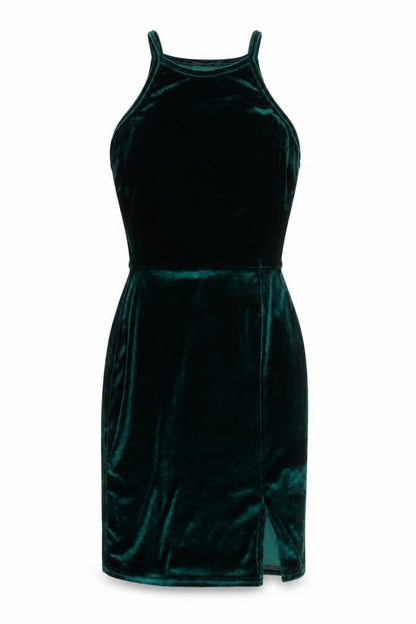 PRETTYLITTLETHING Women’s Green Velvet Bodycon Halter Mini Dress Size 8