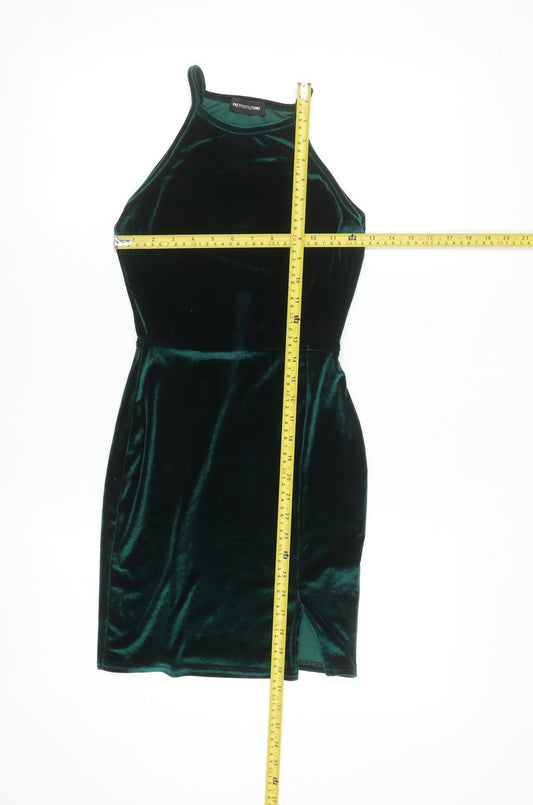 PrettyLittleThing Women’s Green Velvet Bodycon Halter Mini Dress Size 8