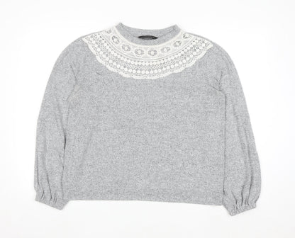Dorothy Perkins Women’s Grey Lace Trim High Neck Jumper UK 14