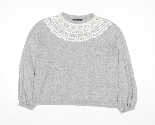 Dorothy Perkins Women’s Grey Lace Trim High Neck Jumper UK 14