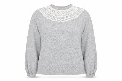 Dorothy Perkins Women’s Grey Lace Trim High Neck Jumper UK 14