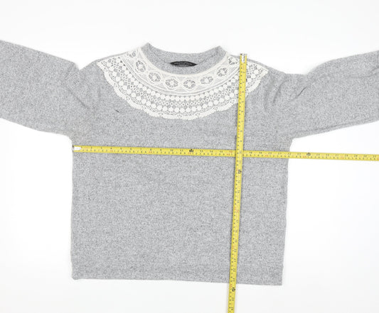 Dorothy Perkins Women’s Grey Lace Trim High Neck Jumper UK 14