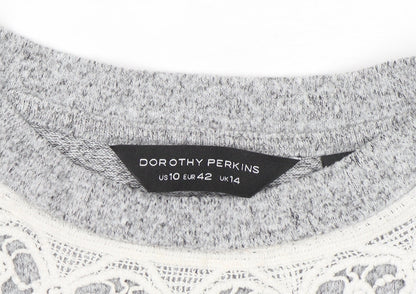 Dorothy Perkins Women’s Grey Lace Trim High Neck Jumper UK 14