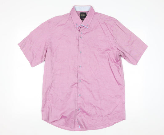 6th Sense Men's Pink Cotton Short Sleeve Button-Up Shirt L
