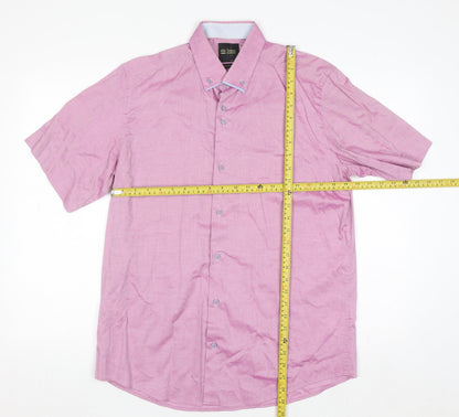 6th Sense Men's Pink Cotton Short Sleeve Button-Up Shirt L