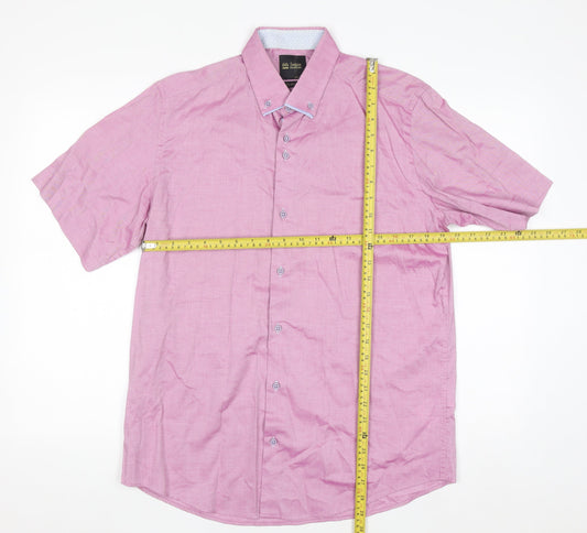 6th Sense Men's Pink Cotton Short Sleeve Button-Up Shirt L
