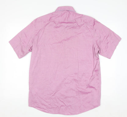 6th Sense Men's Pink Cotton Short Sleeve Button-Up Shirt L